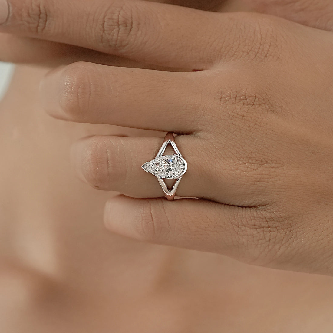 Pear Diamond Solitaire Split Shank Engagement Ring Ring