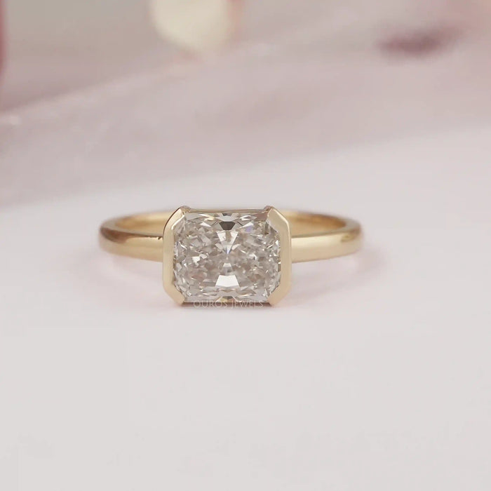 [Radiant Cut Half Bezel Set Diamond Engagement Ring]-[Ouros Jewels]