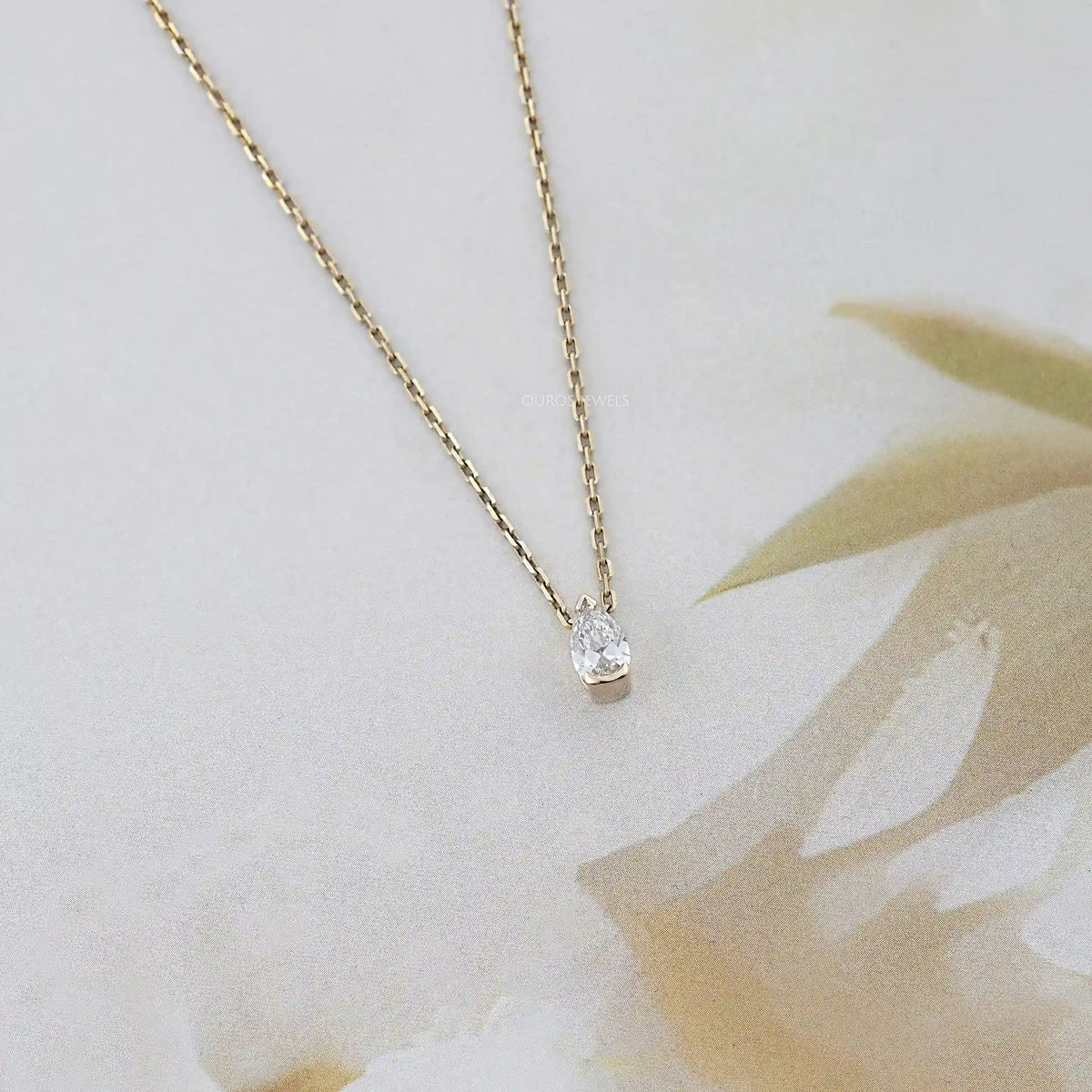 Old Mine Pear Diamond Half Bezel Solitaire Pendant Necklaces