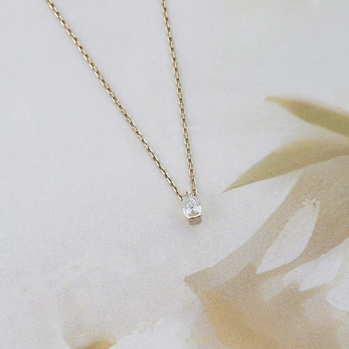 Old Mine Pear Diamond Half Bezel Solitaire Pendant Necklaces