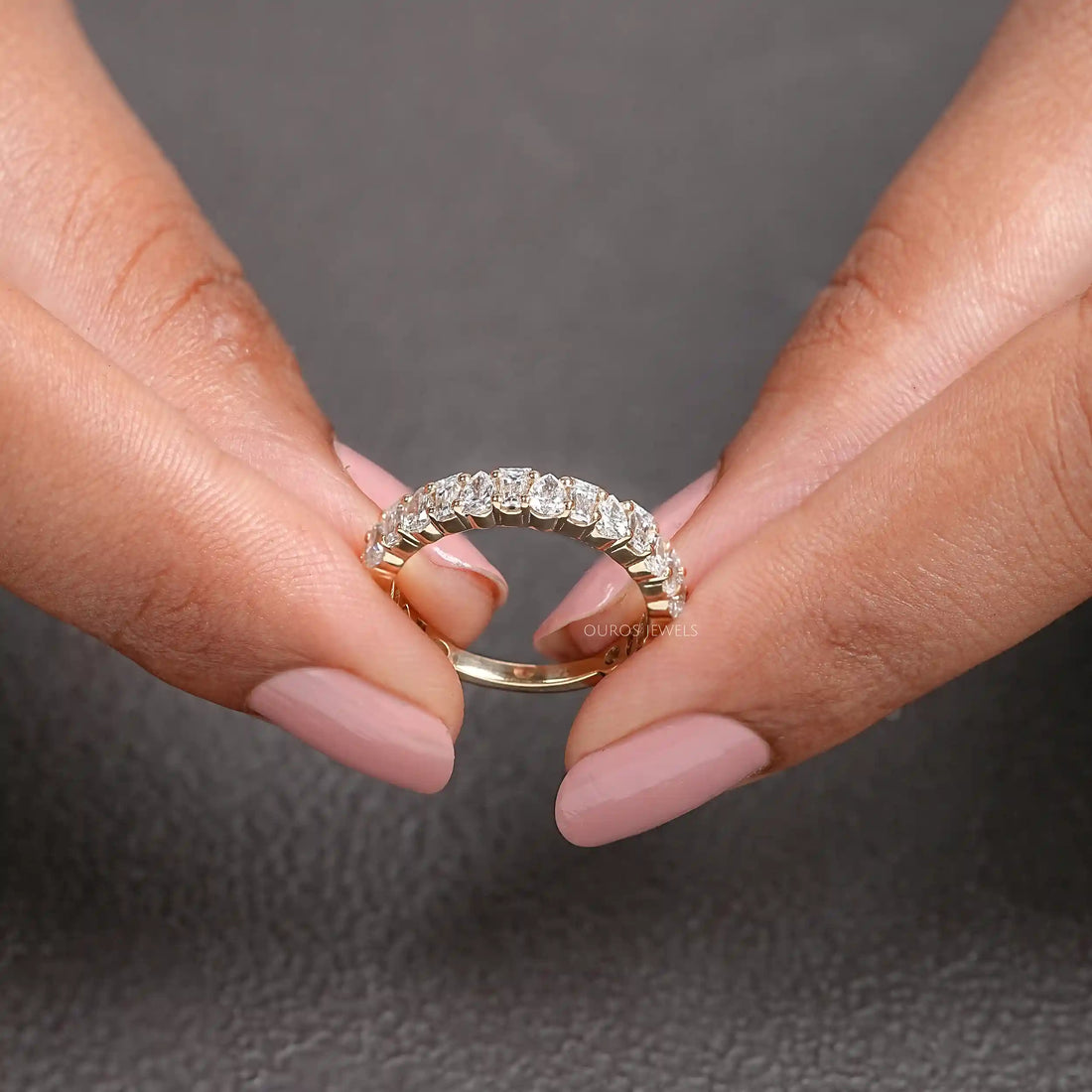 Tapered Baguette and Pear Diamond Half Eternity Wedding Band Rings