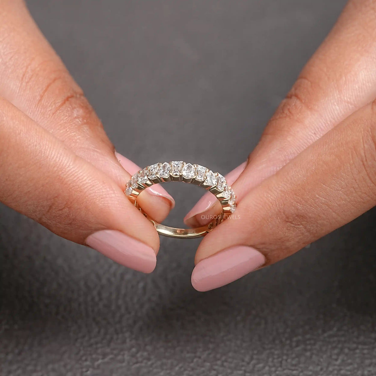 Tapered Baguette and Pear Diamond Half Eternity Wedding Band Rings