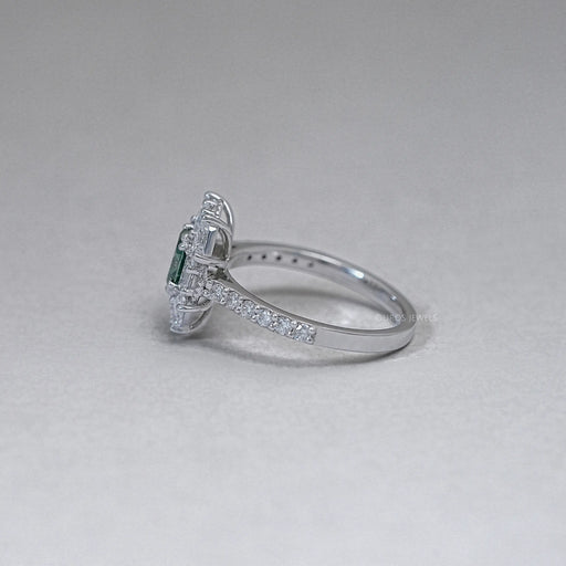 Oval Cut Green Half Moon Halo Engagement Ring Ring