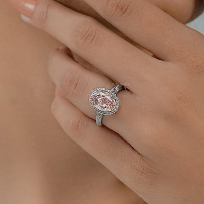 Fancy Pink Oval Diamond Pave Set Accent Ring Ring