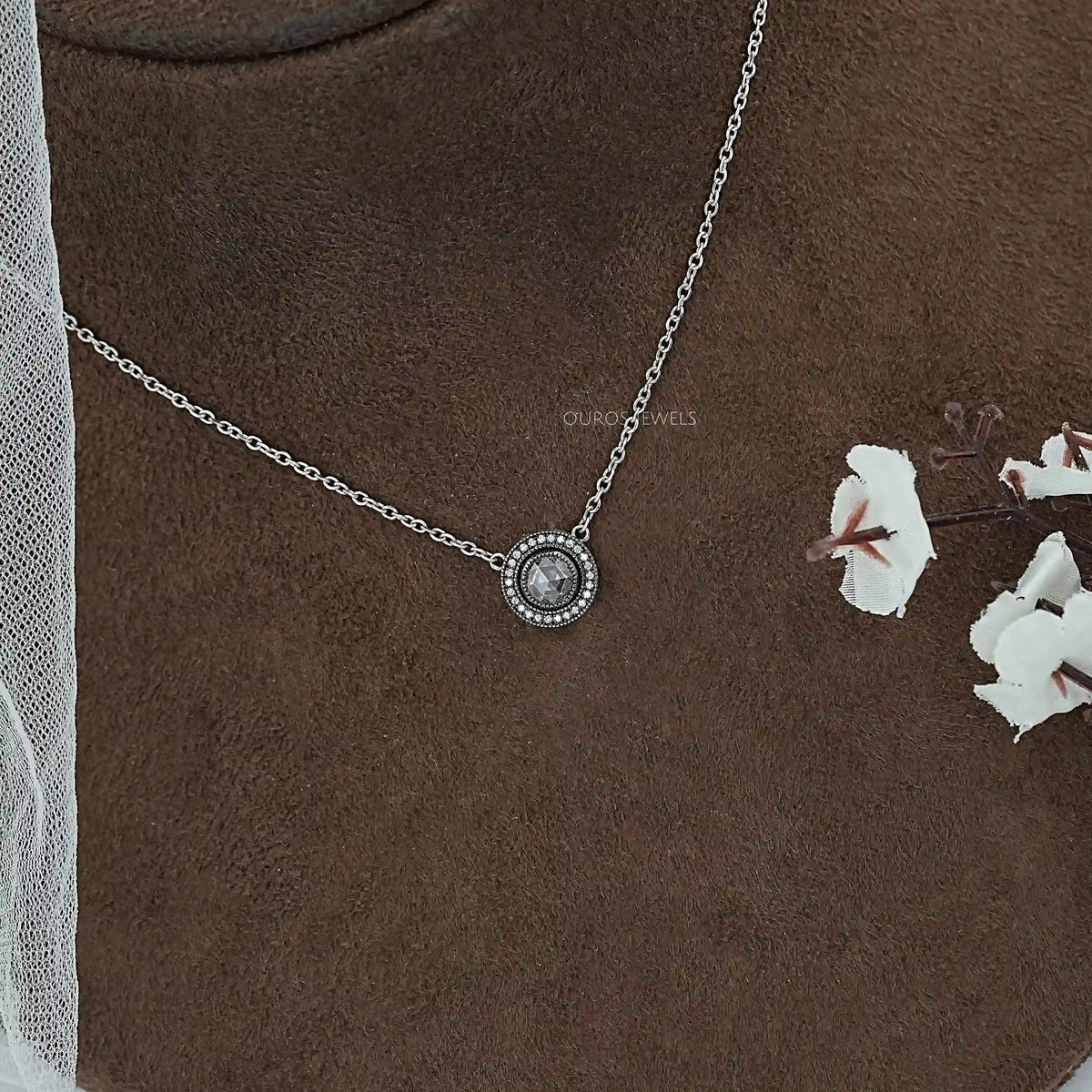 Rose Cut Round Diamond Halo Necklace