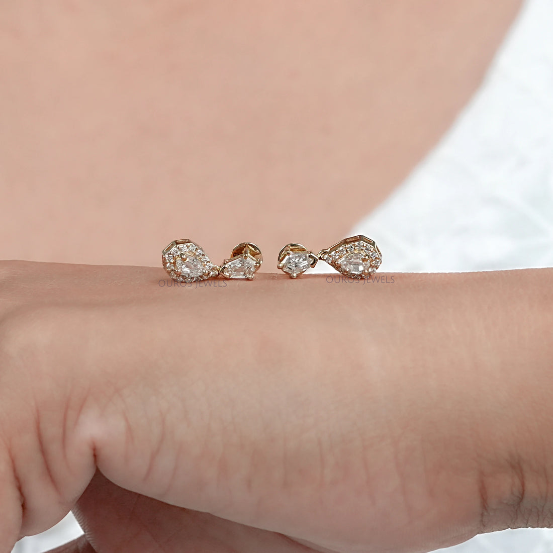 Halo Diamond Step Cut Pear Dangle Earrings Earring