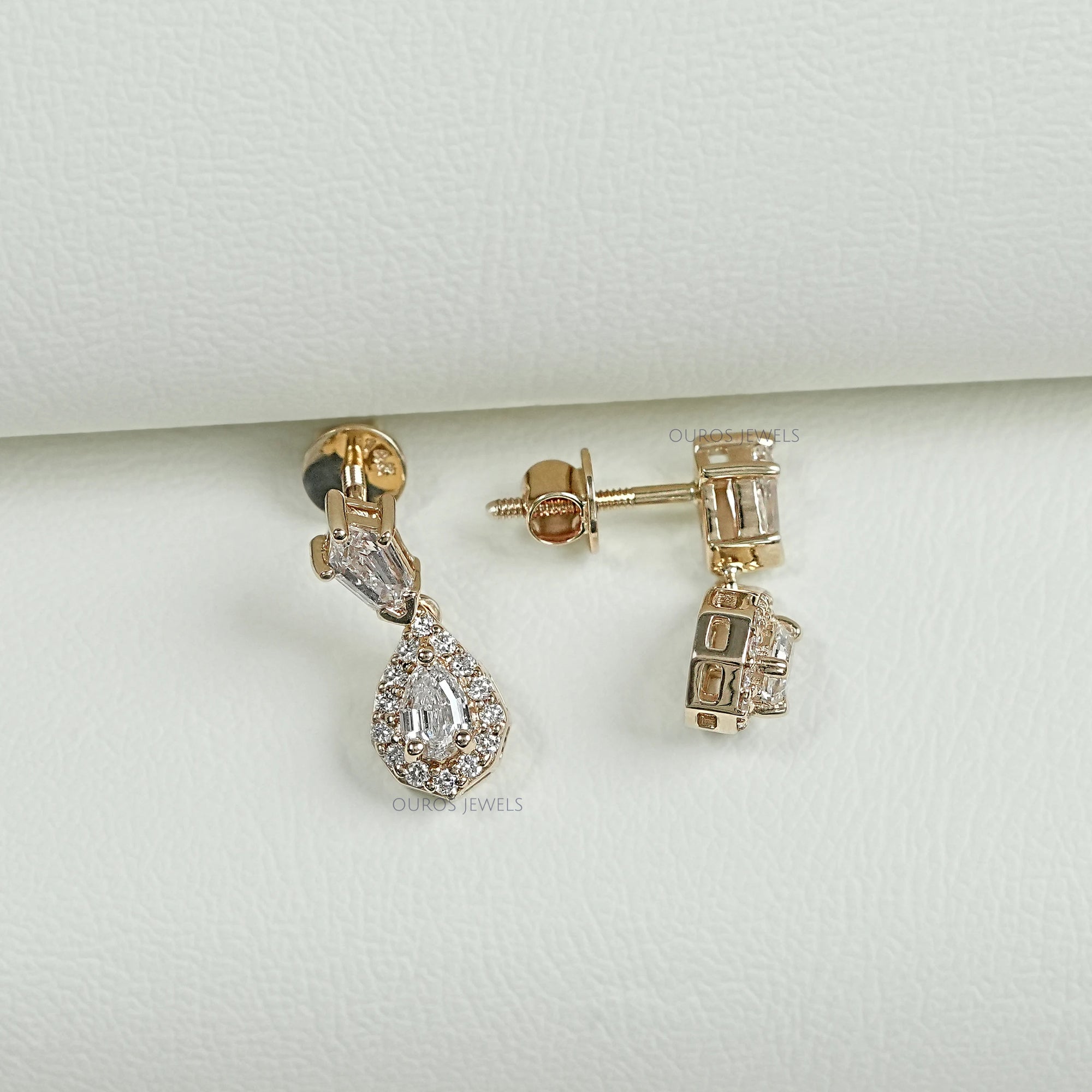 Halo Diamond Step Cut Pear Dangle Earrings Earring