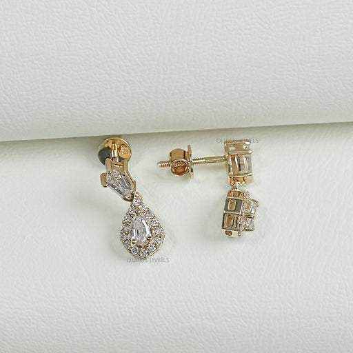 Halo Diamond Step Cut Pear Dangle Earrings Earring
