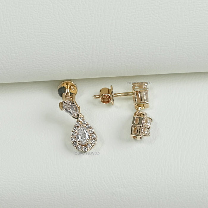 Halo Diamond Step Cut Pear Dangle Earrings Earring
