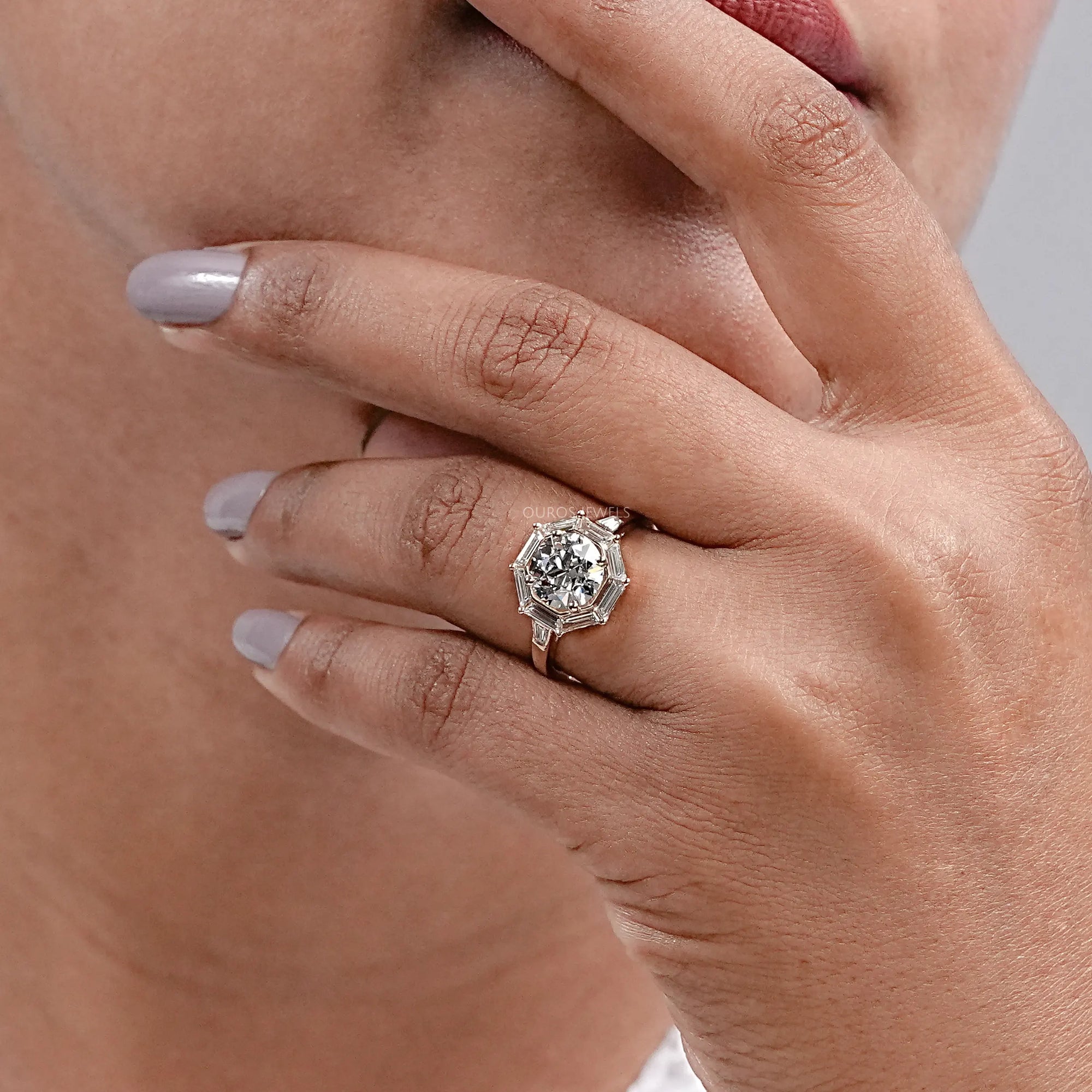 Old European Round Cut Halo Engagement Ring Ring