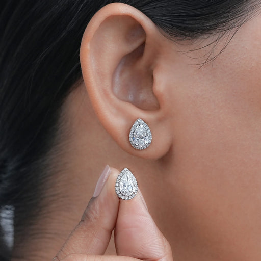 Pear Lab Grown Diamond Halo Stud Earrings Earring