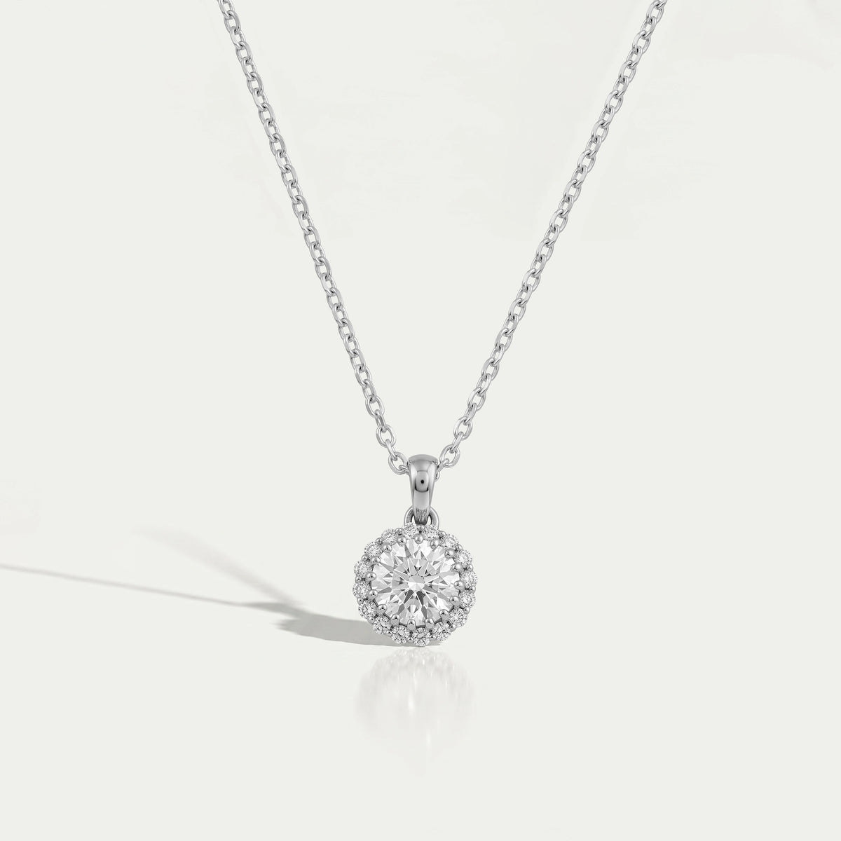 Round Lab Grown Diamond Halo Pendant Necklaces