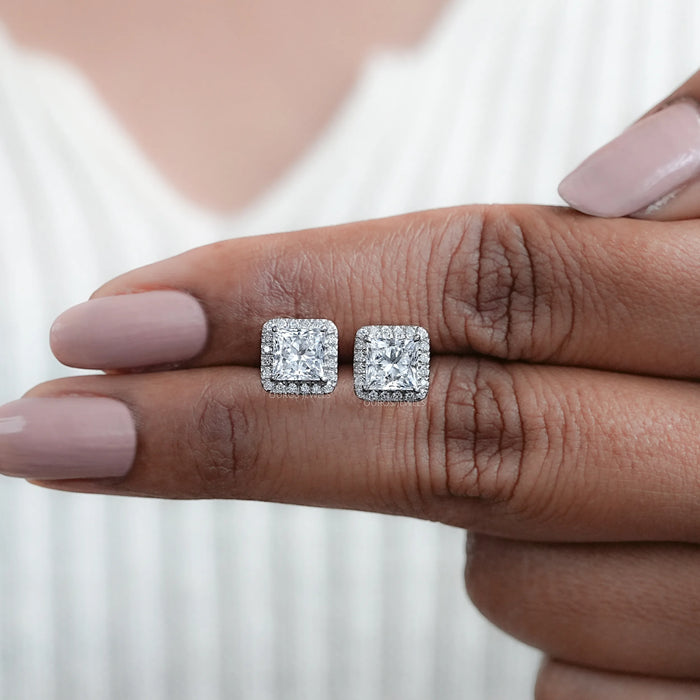 Lab Princess Diamond Halo Stud Earrings Earring