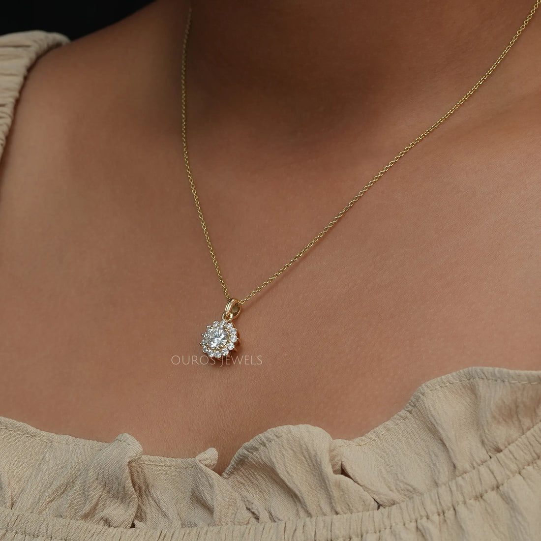 Prong Set Round Cut Halo Lab Diamond Pendant Necklaces