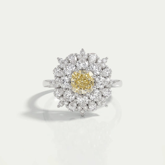 Heart And Pear Shape Halo Sunburst Ring - Cushion Shape