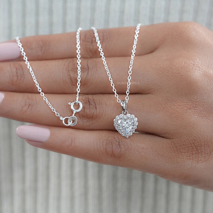 Heart Shape Lab Grown Diamond Halo Pendant Necklaces