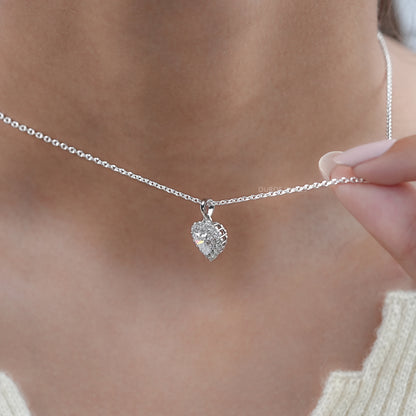 Heart Shape Lab Grown Diamond Halo Pendant Necklaces