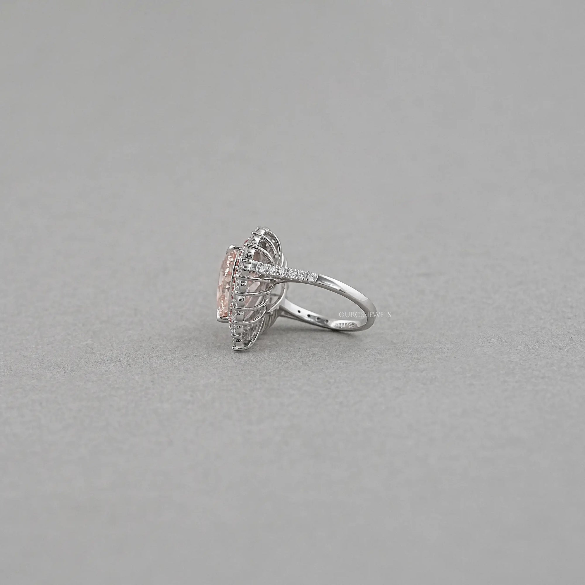 Double Halo Pink Heart Cut Lab Diamond Engagement ring Rings