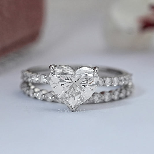 Heart Cut Solitaire Diamond Accent Bridal Ring Set Rings