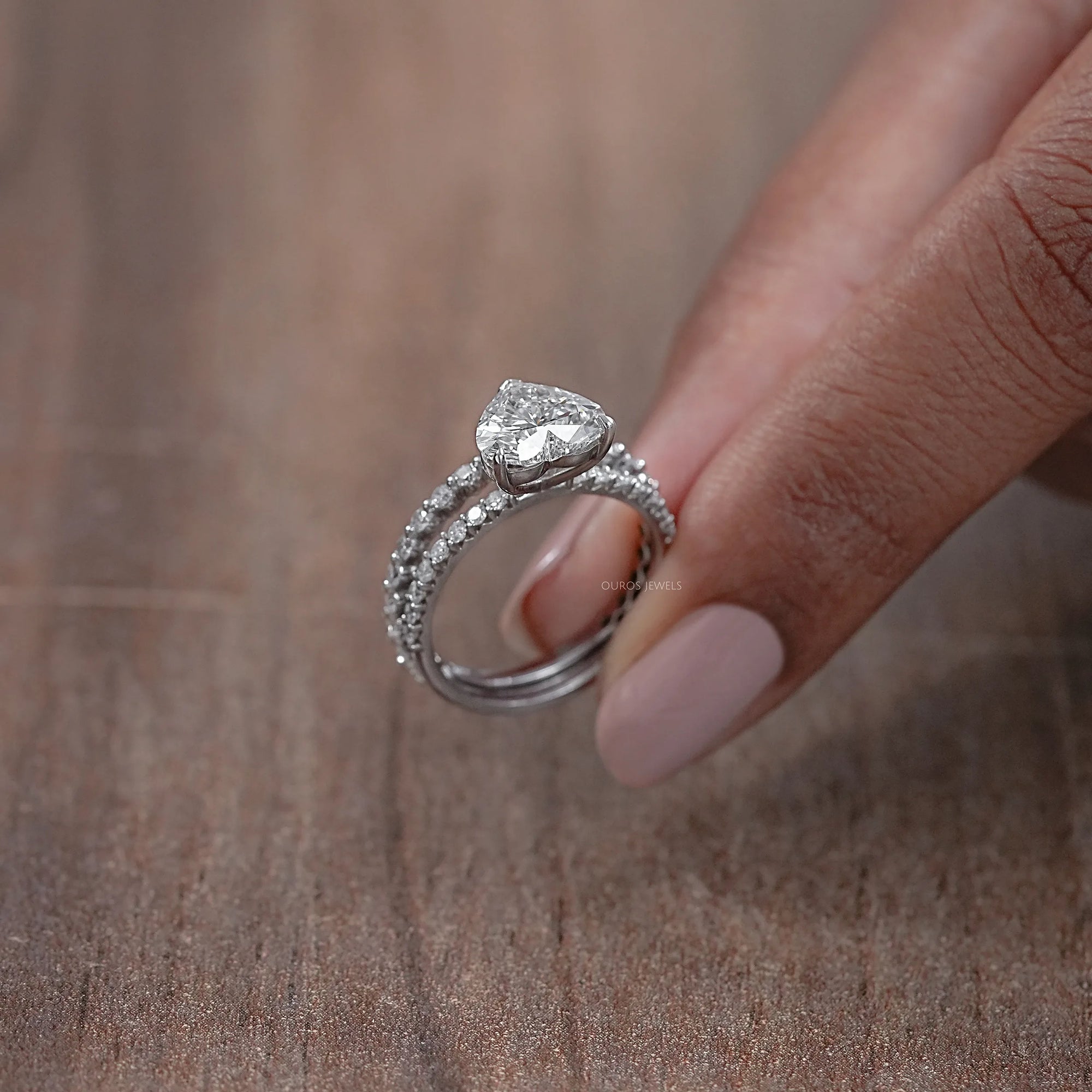 Heart Cut Solitaire Diamond Accent Bridal Ring Set Rings