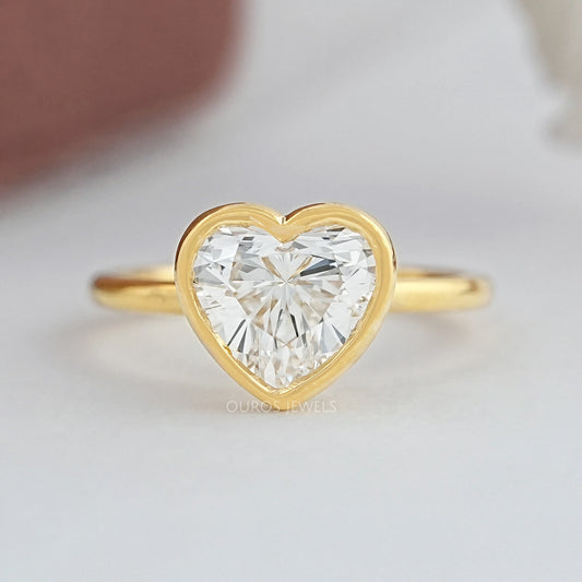 Heart Diamond Bezel Set Soliatire Engagement Ring Rings
