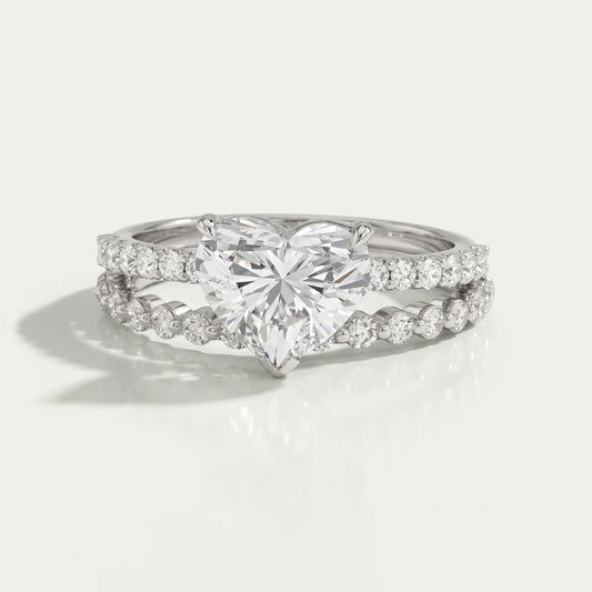 Heart Cut Solitaire Diamond Accent Bridal Ring Set Rings