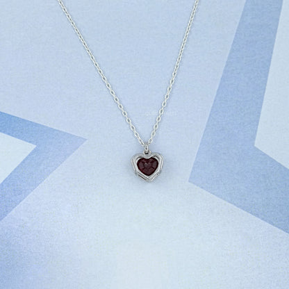 Pigeon Blood Heart Gemstone Bezel Set Pendant Necklaces