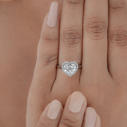 Heart Cut Lab Diamond Solitaire Halo Engagement Ring Rings
