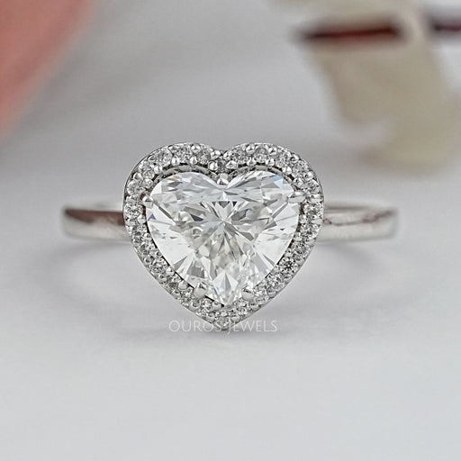Heart Cut Lab Diamond Solitaire Halo Engagement Ring Rings