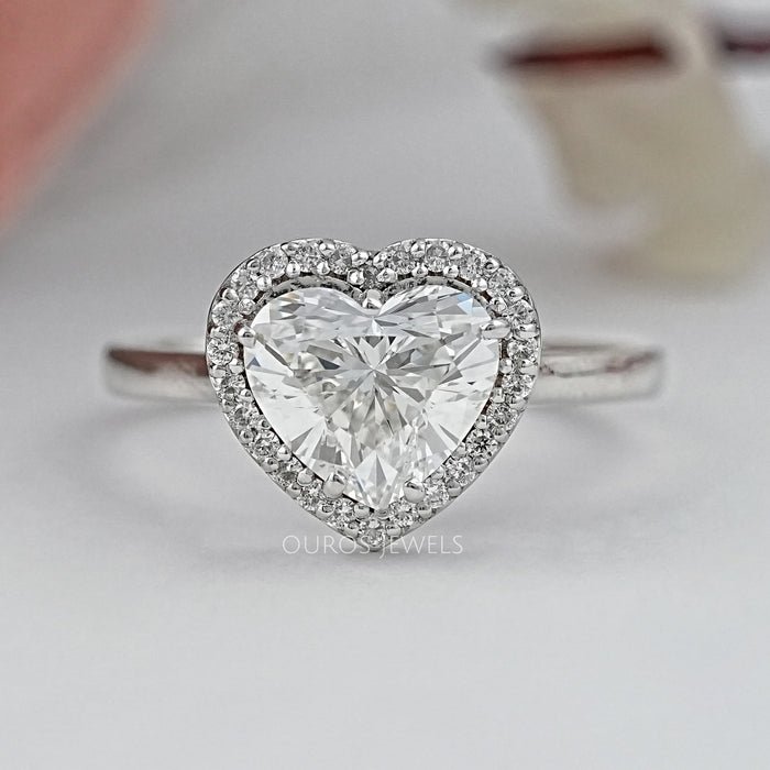 Heart Cut Lab Diamond Solitaire Halo Engagement Ring Rings