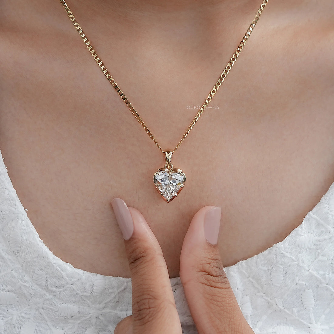 Old Mine Heart Lab Diamond Solitaire Pendant Necklaces