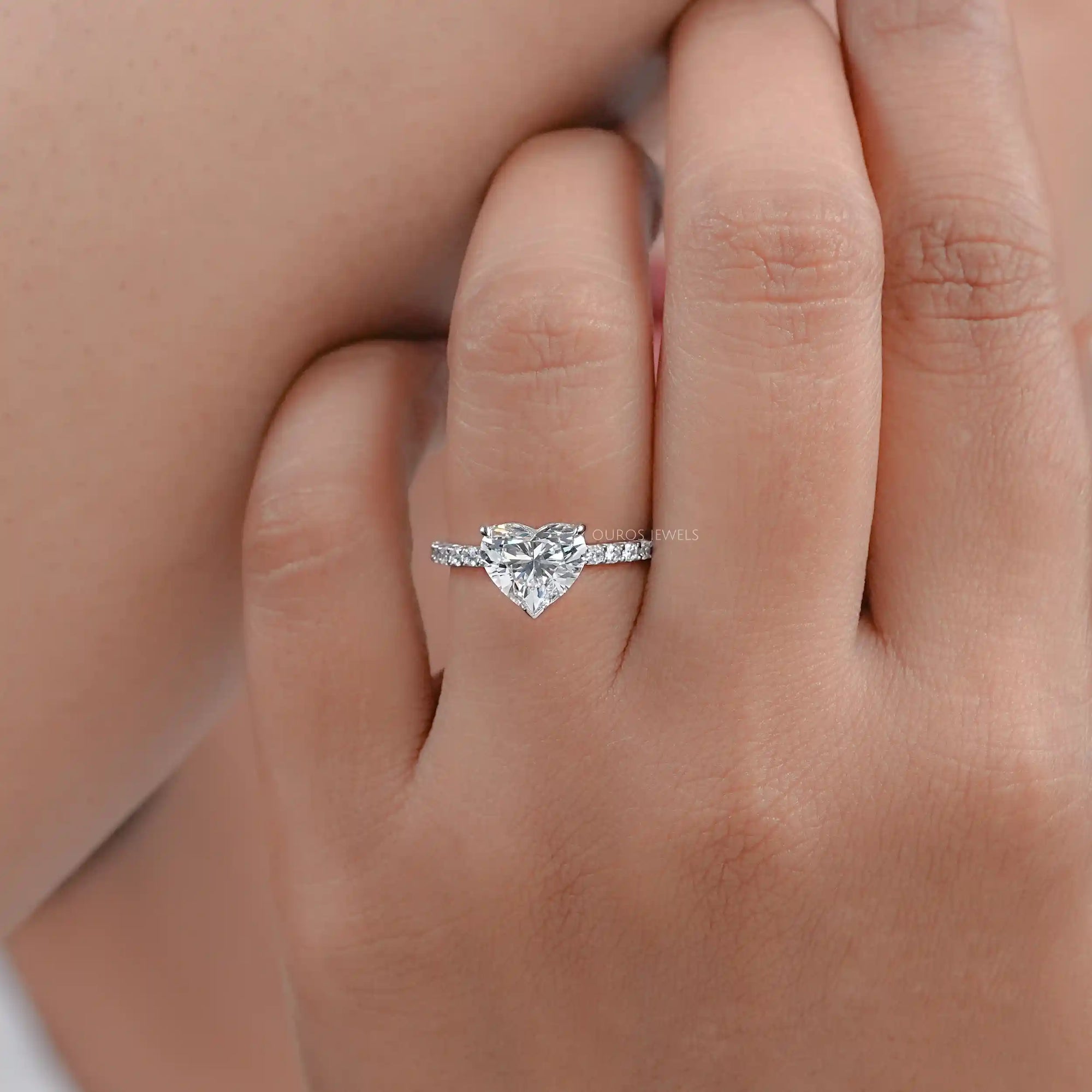 Certified Heart Shaped Diamond Solitaire Accent Ring Rings