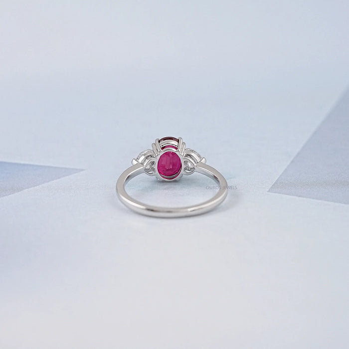 Ruby Oval Gemstone Three Stone Ring