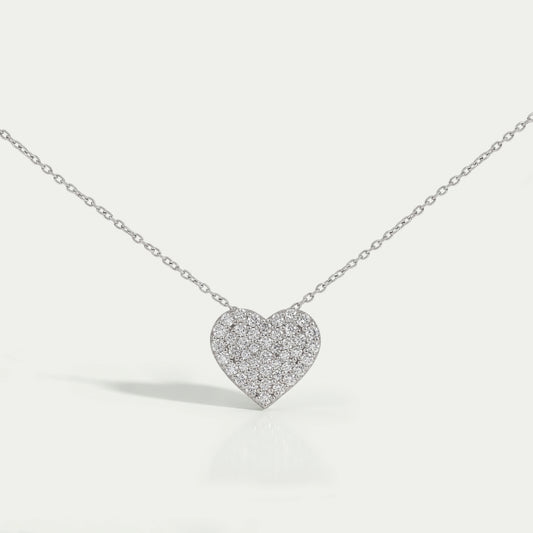 Heart Shape Round Diamond Pave Set Pendant Necklaces