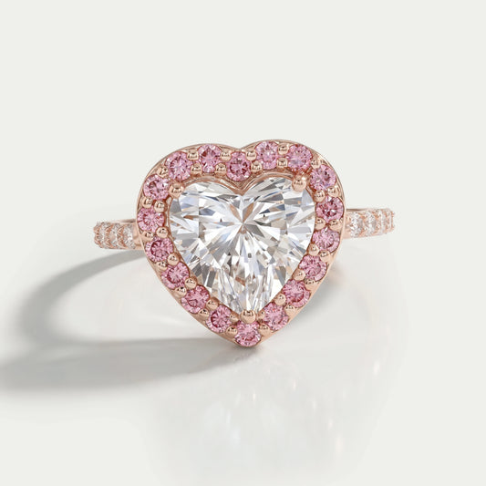 Heart Lab Diamond Pink Halo Engagement Ring Rings