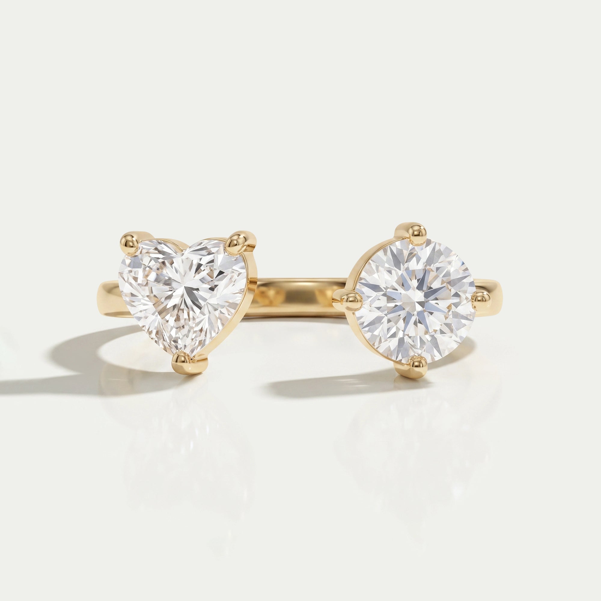 Heart And Round Cut Lab Grown Diamond Open Cuff Ring