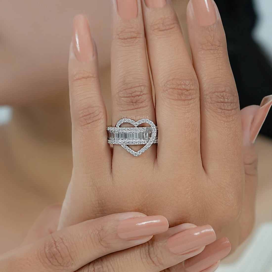 Heart Shape Baguette Half Eternity Band Ring