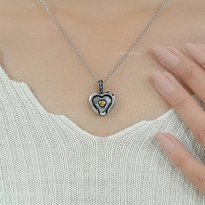 Heart Shaped Round Diamond Signet Pendant Necklaces