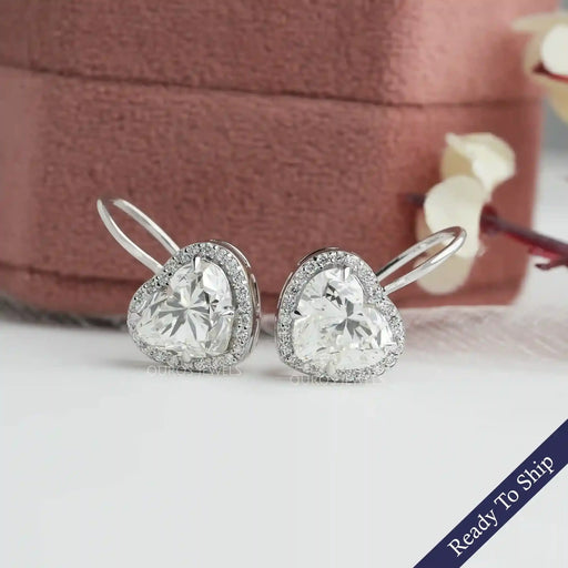 [a pair of white gold heart shaped earrings with diamonds]-[Ouros Jewels]