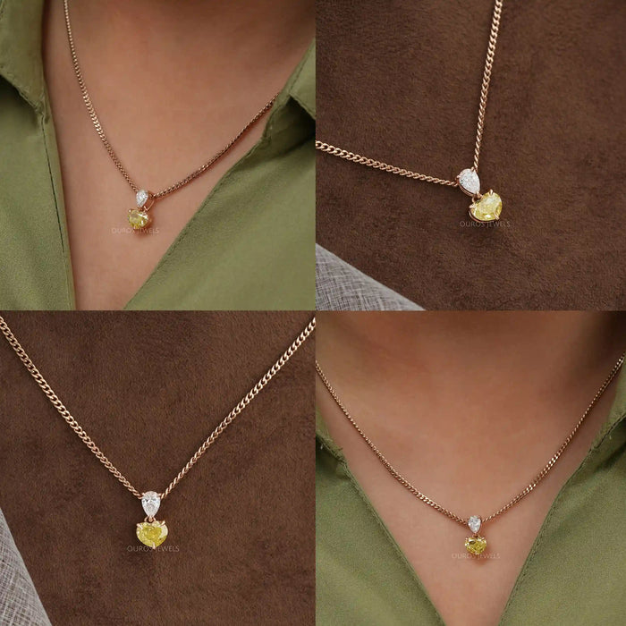 [Collage of Two Stone Lab Grown Diamond Pendant]-[Ouros Jewels]