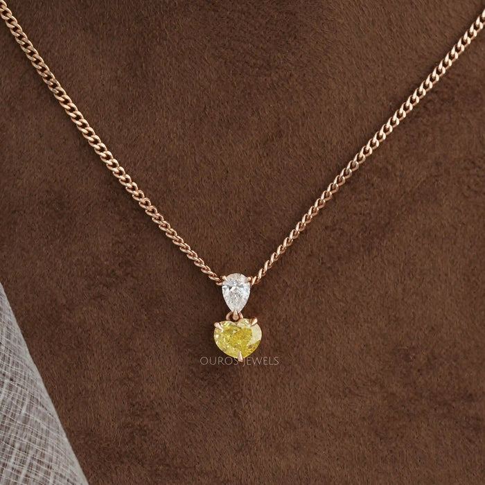 [Two Stone Lab Diamond Heaart and Pear Cut Pendant]-[Ouros Jewels]