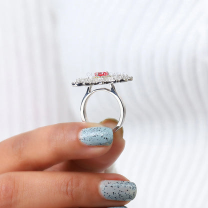 Floral Vintage Pink Heart Cut Diamond Engagement Ring