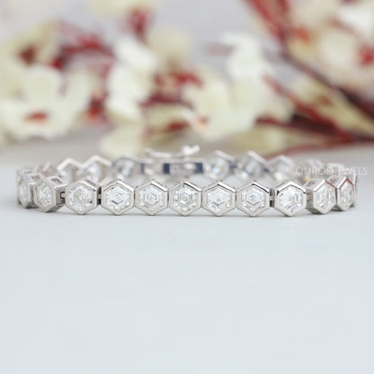 Hexagon Cut Bezel Set Tennis Bracelet