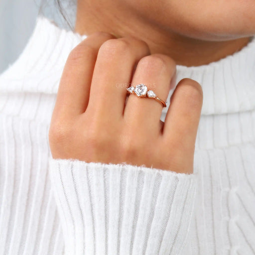 Three Stone Hexagon Cut Diamond Engagement Ring