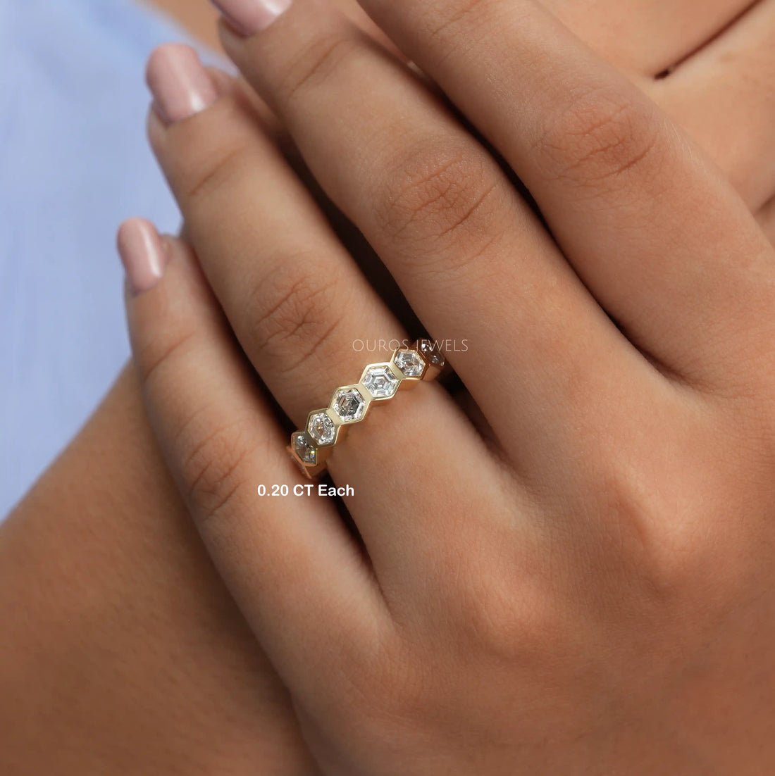 Hexagon Cut Lab Diamond Full Eternity Diamond Band Rings