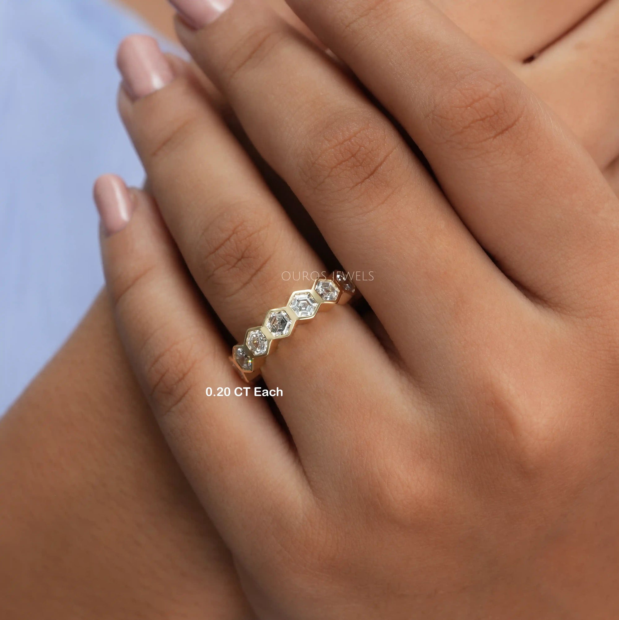 Hexagon Cut Lab Diamond Full Eternity Diamond Band Rings