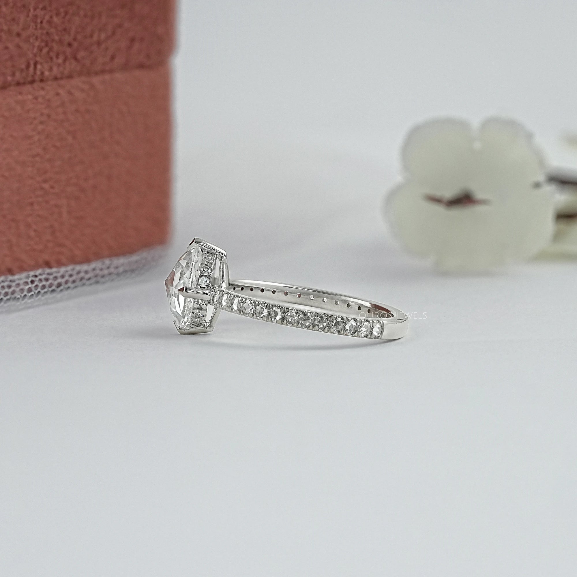 Rose Cut Round Diamond Hidden Halo Accent Ring