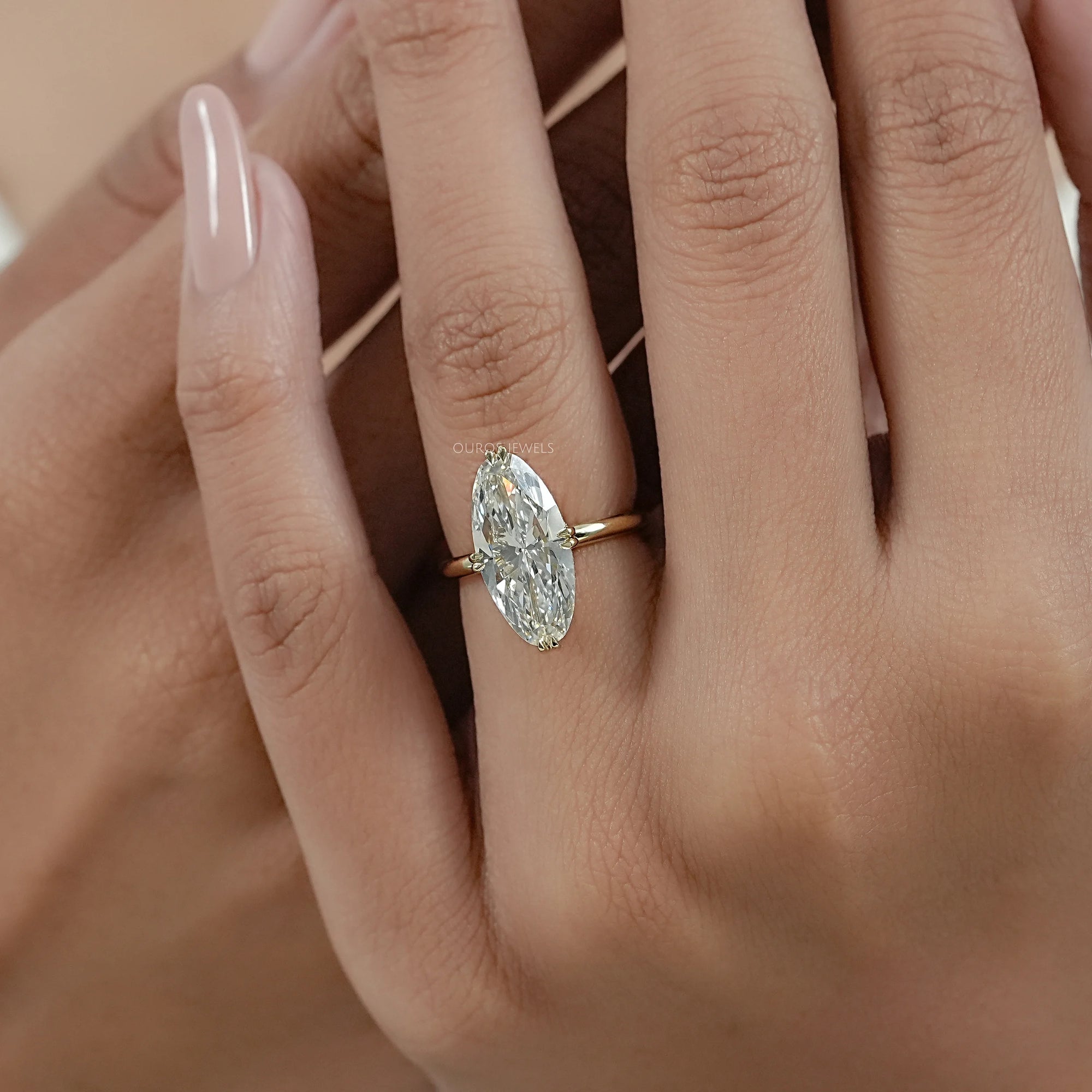 Moval Cut Lab Diamond Hidden Halo Ring