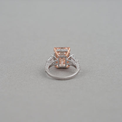 Pink Emerald Lab Diamond Three Stone Hidden Halo Ring Rings