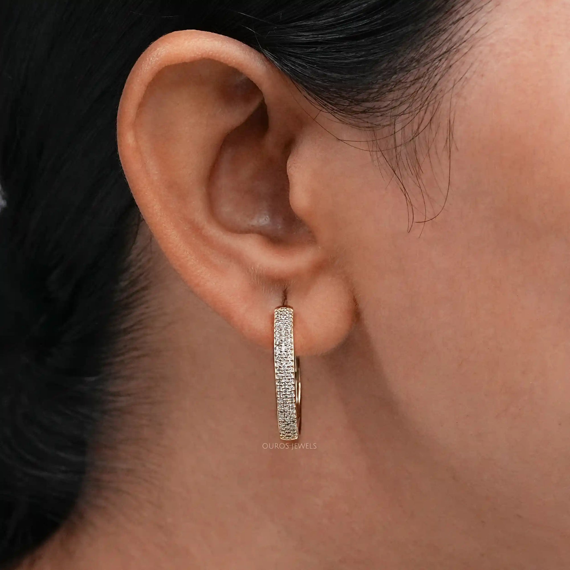 Pave Set Round Diamond Hoop Earrings Earrings